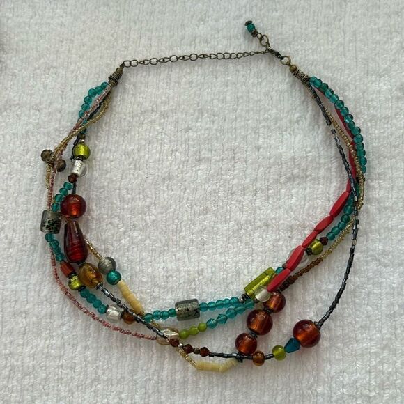 Handmade Glass Mixed Beaded Necklace Women's Adjustable Multicolor 4 Strand - Picture 6 of 7